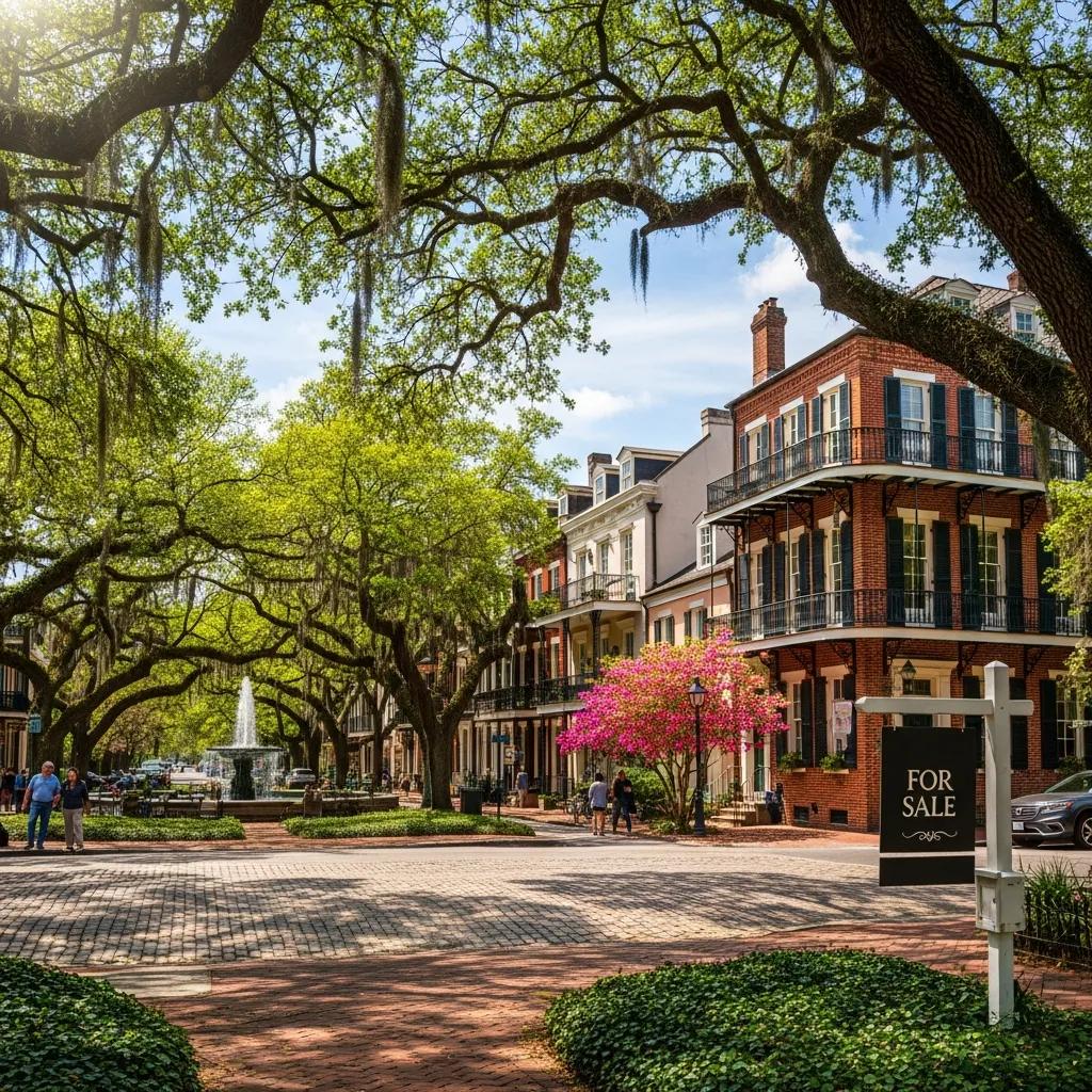 Charming view of Savannah, GA showcasing historic architecture and investment opportunities