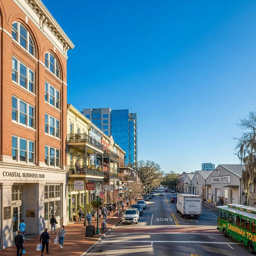 Diverse commercial properties in Savannah, GA, including office, retail, and warehouse spaces