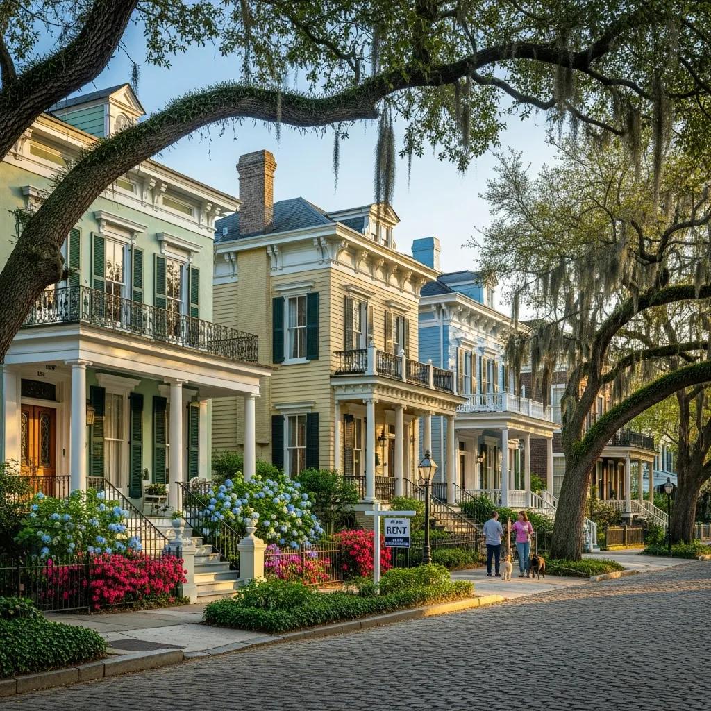 Residential neighborhood in Savannah showcasing homes in the Historic District