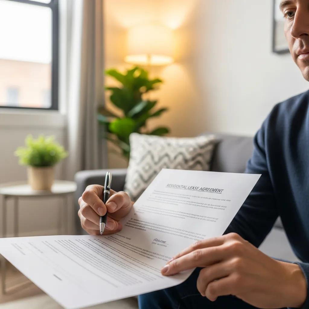 Tenant reviewing rental agreement in a cozy apartment, highlighting tenant rights in Georgia